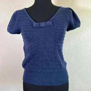 Kimchi Blue Bow Ribbed Knit Sweater Top 100% Cotton Blue Women Size Unknown